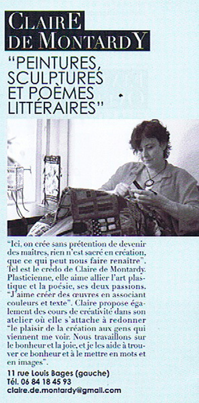 Claire de Montardy, arts plastiques et poésie en Agde